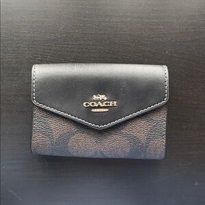 Coach Dark Brown Leather Card Holder Wallet